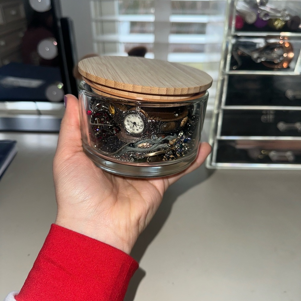 Mystery assorted jewelry Jar with Wooden Lid ($150 value)